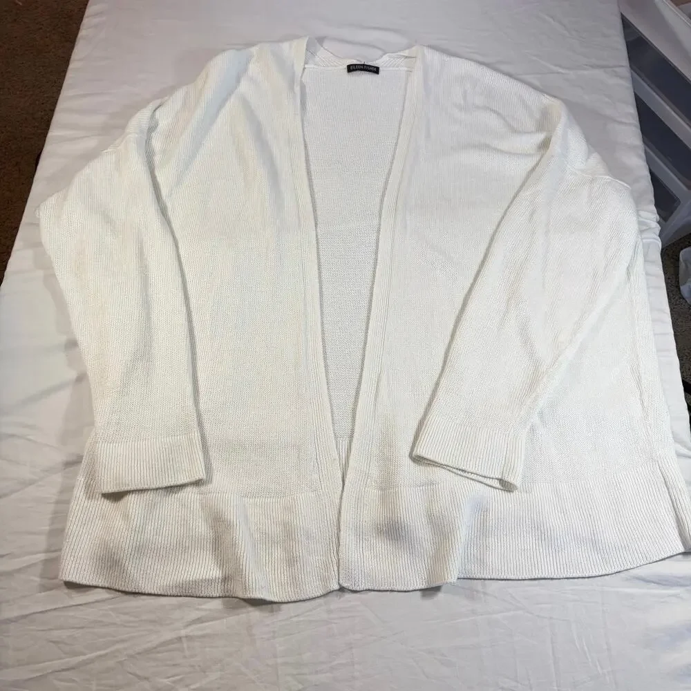 Eileen Fisher womens white cotton open cardigan. Size XL. career, church, winter - Picture 3 of 5